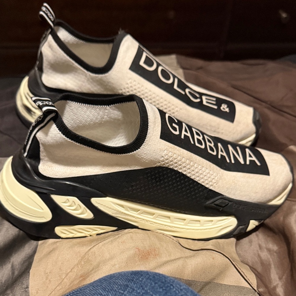 Dolce & Gabbana Black and Cream Logo Sneakers